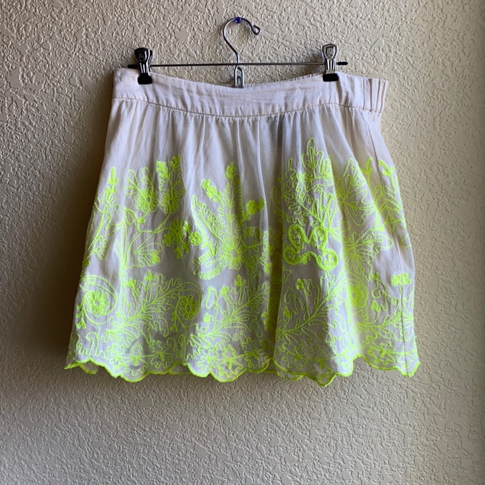 Neon floral overlay Anthropologie mini skirt
